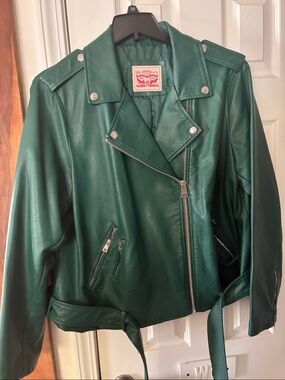 Levi Strauss & Co. vegan leather moto jacket deep forest green, size 2X